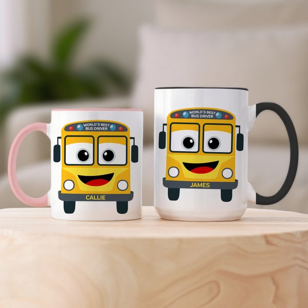 Tazza da caffè in ceramica personalizzata Best Bus Driver 11 oz 15 oz con nome Regalo di compleanno per autista di autobus per uso quotidiano