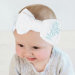 Personalized Embroidered Initial or Text Stretchy Baby Bow Headband  Baby Shower Birthday Gift for Girl Baby