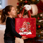 Personalized Cute Santa Hat Animal Holly Initial Large Jute Tote Bag with Name Christmas Party Gift for Kids Family Friends