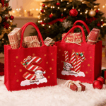 Personalized Cute Santa Hat Animal Holly Initial Large Jute Tote Bag with Name Christmas Party Gift for Kids Family Friends