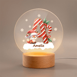 Veilleuse LED en acrylique avec nom et initiales Flocon de neige personnalisé Animaux de dessins animés Base en bois Décoration de chambre Cadeau de Noël pour les enfants