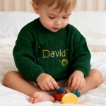 Personalized Rocket Polka Dots Flowers Embroidered Knitted Sweater with Name Birthday Christmas Gift for Toddlers Boys Girls