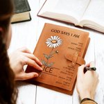 Personalized God Says You Are Birth Flower A5 PU Leather Notebook Cover with Name and Pocket Birthday Baptism Gift for Christian