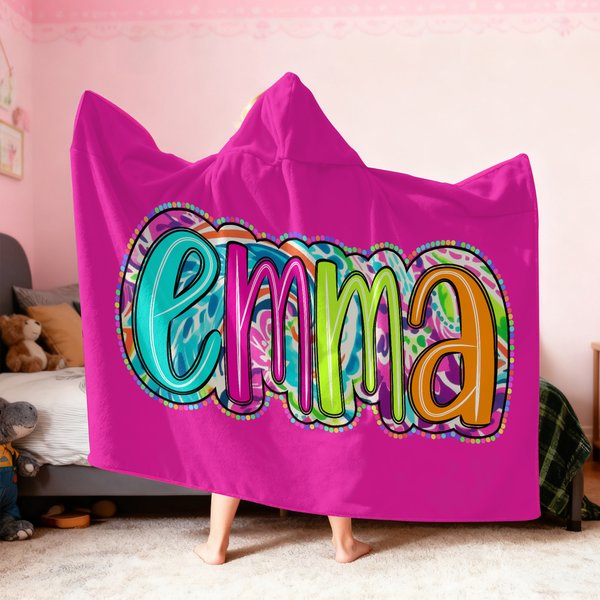 Personalized Multicoloured Paisley Letter Soft Hooded Blanket with Name Home Decor Birthday Christmas Gift for Kids Family