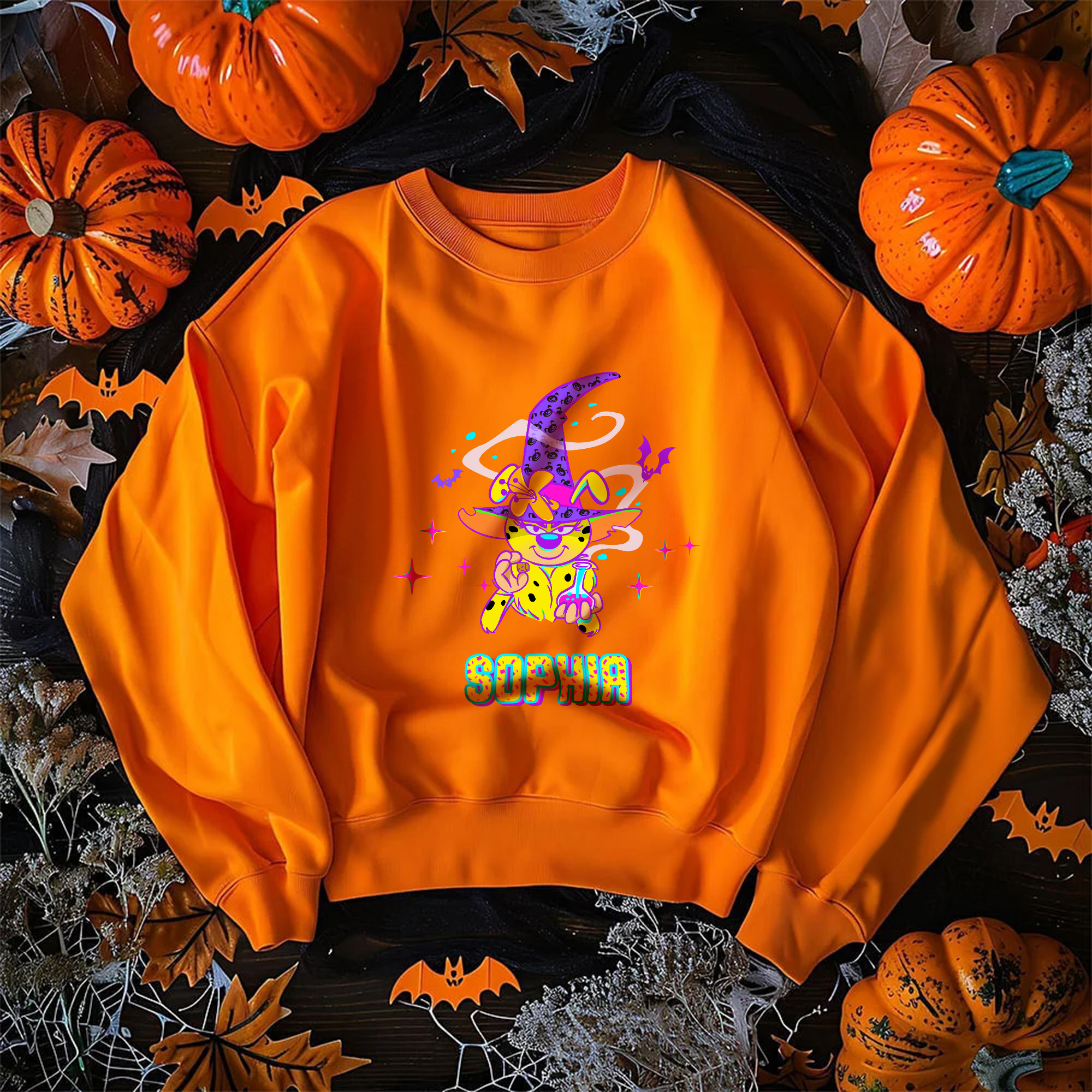 T-shirt personnalisé Chauve-souris Halloween Sorcière Marsupilami Sweatshirt Hoodie avec nom Cadeau d'Halloween pour femme | Callie × Marsupilami®