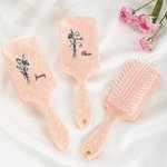 Personalised Birth Flower Bouquet Long Handle Paddle Comb with Name Birthday Wedding Gift for Ladies Girls