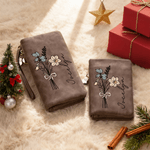 Personalised Watercolour Birth Flower Bouquet PU Leather Wallet with Name and Wristlet Christmas Birthday Gift for Women Girls