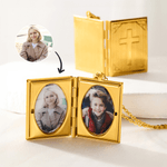 Personalized Cross Book Locket Necklace with Photos Christmas Birthday Anniversary Gift for Christians Women
