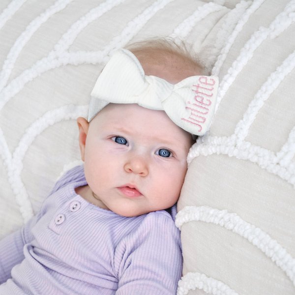 Personalized Embroidered Initial or Text Stretchy Baby Bow Headband  Baby Shower Birthday Gift for Girl Baby