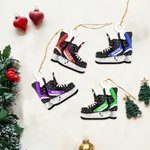 Personalized Ice Hockey Skates Coloured Lights Wooden Ornament with Name Tree Decoration Christmas Holiday Gift for Ice Hockey Lovers