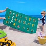 Personalized Multicolour Construction Truck Excavator Bulldozer Oversized Quick Dry Beach Towel with Text Birthday Gift for Boys Girls Truck Lovers