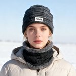 Personalised Knitted Slouchy Beanie Hat and Neck Warmer Set with Name Thick Outdoor Activity Accessory Birthday Christmas Gift for Men Women