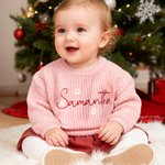 Personalized Rocket Polka Dots Flowers Embroidered Knitted Sweater with Name Birthday Christmas Gift for Toddlers Boys Girls