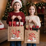 Personalized Cute Santa Hat Animal Initial Large Jute Tote Bag with Name Christmas Eve Party Gift for Girls Boys Kids
