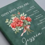 Personalized God Says You Are Lovely Birth Flower Bouquet Bible 200 Pages Leather Notebook with Name Birthday Gift for Christians Women