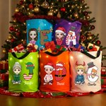 Personalized Christmas-Themed Cartoon Character Initial LED Light Basket with Name Christmas Gift for Kids Family