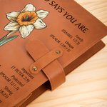 Personalized God Says You Are Birth Flower A5 PU Leather Notebook Cover with Name and Pocket Birthday Baptism Gift for Christian