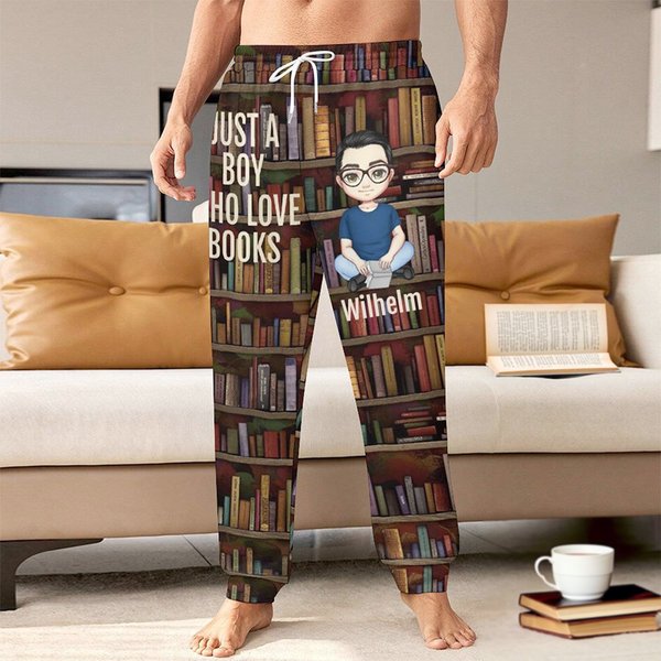 Personalisierte Sporthosen Jogginghosen im Bibliothek-Design mit Cartoon-Charakter Namen und Spruche Geburtstag Jahrestag Geschenk für Bücherwürmer