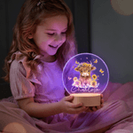 Personalized Highland Cow Sunflower Butterfly Acrylic LED Night Light with Name and Wooden Base Room Decor Christmas Birthday  Gift for Kids