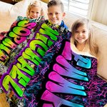 Personalised Graffiti-Style Multicolor Soft Throw Blanket with Name Home Decor Birthday Christmas Gift for Teenager Friend Graffiti Lover