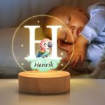 Personlig led nattlampa med namn träbas stjärnformad söt skogsfigur barnrum dekoration babyshower dop födelsedagspresent till barn