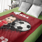 Personalised Cartoon Character Soccer Soft Throw Blanket with Name and Number Home Decor Birthday Christmas Gift for Soccer Fans