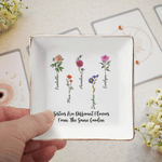 Personalized Vintage Style 1-6 Birth Flowers Jewelry Dish with Name Birthday Anniversary Gift for Sister Girlfriend