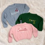 Personalized Rocket Polka Dots Flowers Embroidered Knitted Sweater with Name Birthday Christmas Gift for Toddlers Boys Girls
