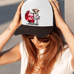 Personalized Hip-Hop Girl Teddy Bear Baseball Cap with Name and Birthstone Birthday Gift for Black Queen Rapper Hip-Hop Lovers
