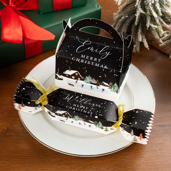 Personalized Winter Wonderland Christmas Tree Christmas Cracker Treat Box with Name Holiday Party Decor Christmas Gift for Family Kids