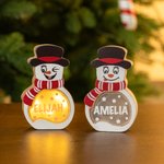 Personalised Snowman LED Light Wooden Decoration Ornament with Tabletop Name Block Sign Holiday Party Essentials Winter Christmas Gift for Family Kids