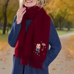 Personalized Cartoon Character Birth Flower Multicolour Super Soft Tassel Warm Scarf with Name Christmas Birthday Gift for Family Friends