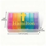 Croce personalizzata Colomba Cuore Mani in preghiera Scatola organizzatrice portatile per pillole settimanali con nome per la conservazione dei farmaci Regalo di viaggio quotidiano per la famiglia e g