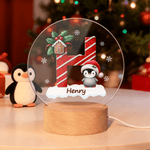 Veilleuse LED en acrylique avec nom et initiales Flocon de neige personnalisé Animaux de dessins animés Base en bois Décoration de chambre Cadeau de Noël pour les enfants