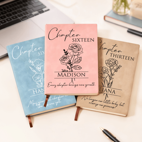 Personalised Chapter Sixteen Birth Flower Journal Notebook with Age and Name Christmas Birthday Gift for Boys Girls