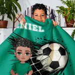 Personalised Cartoon Character Soccer Soft Throw Blanket with Name and Number Home Decor Birthday Christmas Gift for Soccer Fans