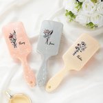 Personalised Birth Flower Bouquet Long Handle Paddle Comb with Name Birthday Wedding Gift for Ladies Girls