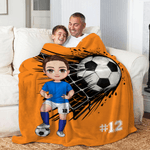 Personalised Cartoon Character Soccer Soft Throw Blanket with Name and Number Home Decor Birthday Christmas Gift for Soccer Fans