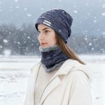 Personalised Knitted Slouchy Beanie Hat and Neck Warmer Set with Name Thick Outdoor Activity Accessory Birthday Christmas Gift for Men Women