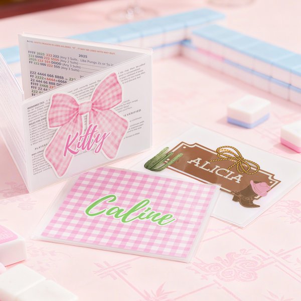 Personalized Bow Tie NMJL Mahjong Tri-Fold Card Holder with Name Family Game Birthday Gift for Mahjong Enthusiasts