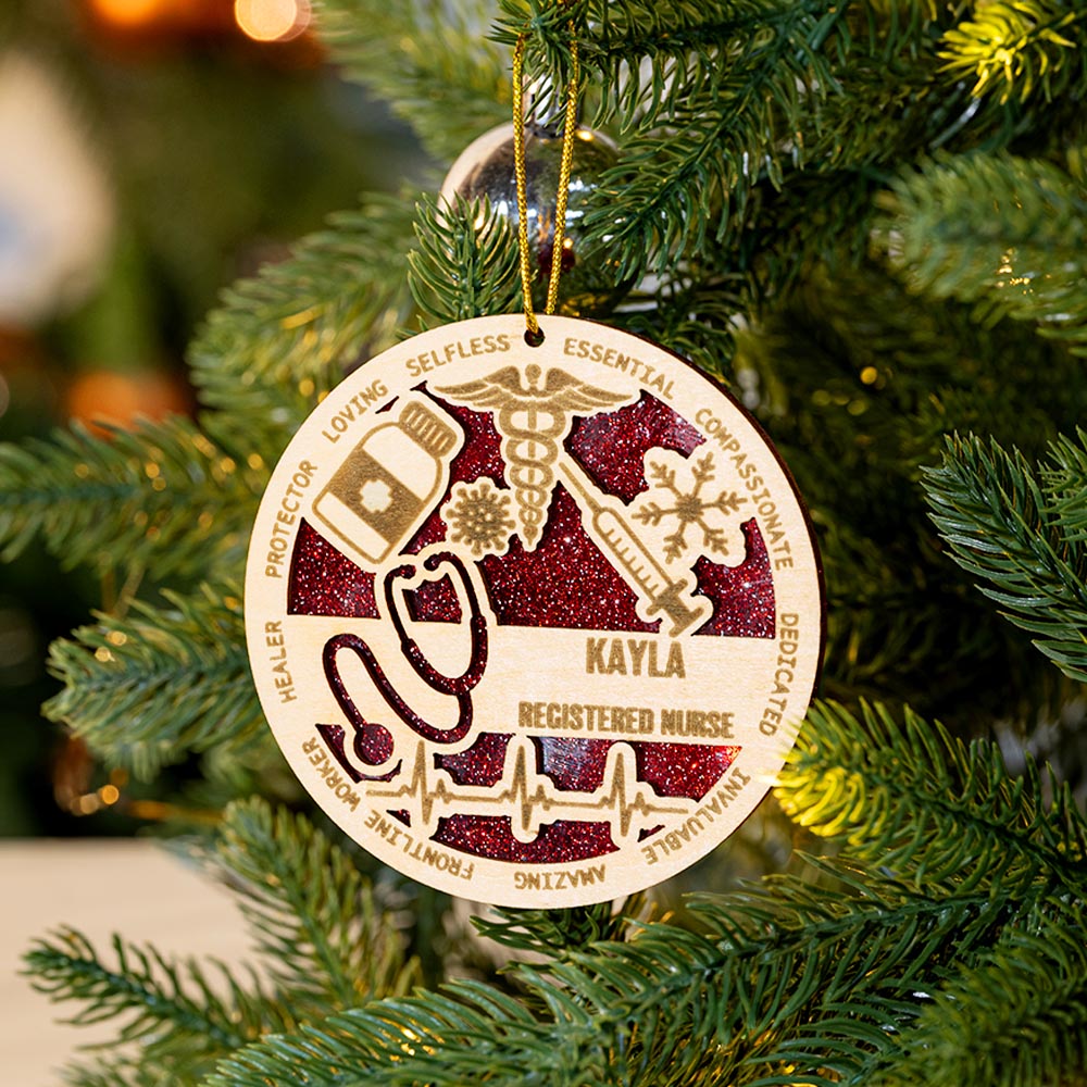 Ornement de Noël personnalisé avec symbole médical, nom et fonction Cadeau de Noël pour infirmière, médecin et personnel médical