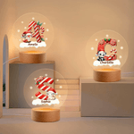 Veilleuse LED en acrylique avec nom et initiales Flocon de neige personnalisé Animaux de dessins animés Base en bois Décoration de chambre Cadeau de Noël pour les enfants