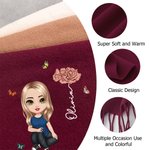 Personalized Cartoon Character Birth Flower Multicolour Super Soft Tassel Warm Scarf with Name Christmas Birthday Gift for Family Friends