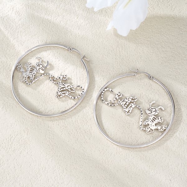 Gepersonaliseerde Schattige Staart-Springende Marsupilami Oorbellen met Naam Verjaardag Verjaardagscadeau voor Vriendin Familie | Callie × Marsupilami®