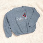 Personalized Rocket Polka Dots Flowers Embroidered Knitted Sweater with Name Birthday Christmas Gift for Toddlers Boys Girls