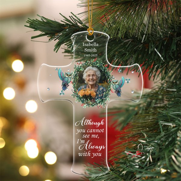 Personalized Wreath Photo Cross Acrylic Ornament with Name Remembrance In Loving Memory Sympathy Gift for Loss of Loved One