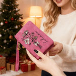 Personalised Watercolour Birth Flower Bouquet PU Leather Wallet with Name and Wristlet Christmas Birthday Gift for Women Girls