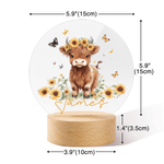 Personalized Highland Cow Sunflower Butterfly Acrylic LED Night Light with Name and Wooden Base Room Decor Christmas Birthday  Gift for Kids
