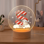 Veilleuse LED en acrylique avec nom et initiales Flocon de neige personnalisé Animaux de dessins animés Base en bois Décoration de chambre Cadeau de Noël pour les enfants