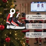 Personalized Ice Hockey Skates Coloured Lights Wooden Ornament with Name Tree Decoration Christmas Holiday Gift for Ice Hockey Lovers